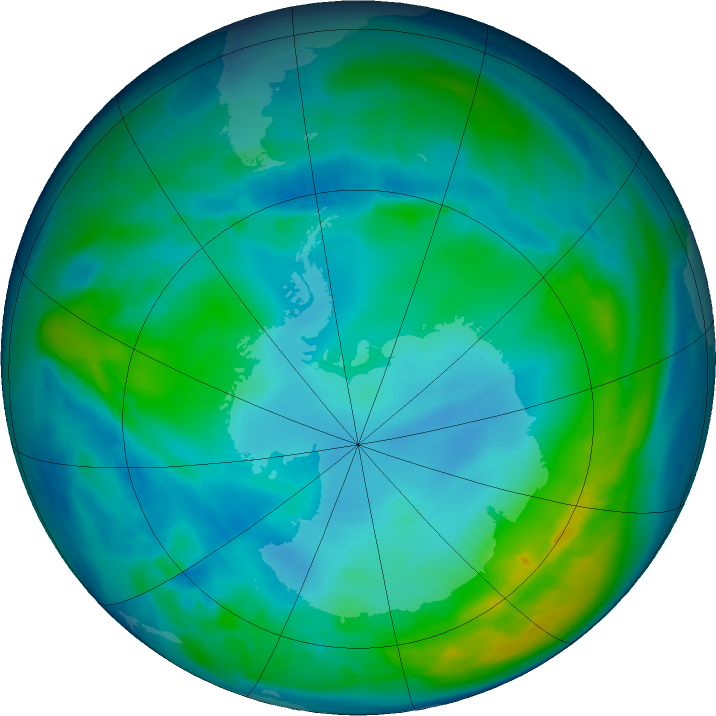 Antarctic ozone map for 12 May 2016